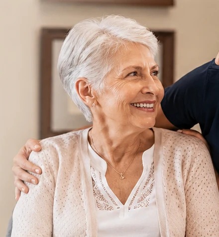 Older adult receiving friendly non-medical assistance at home
